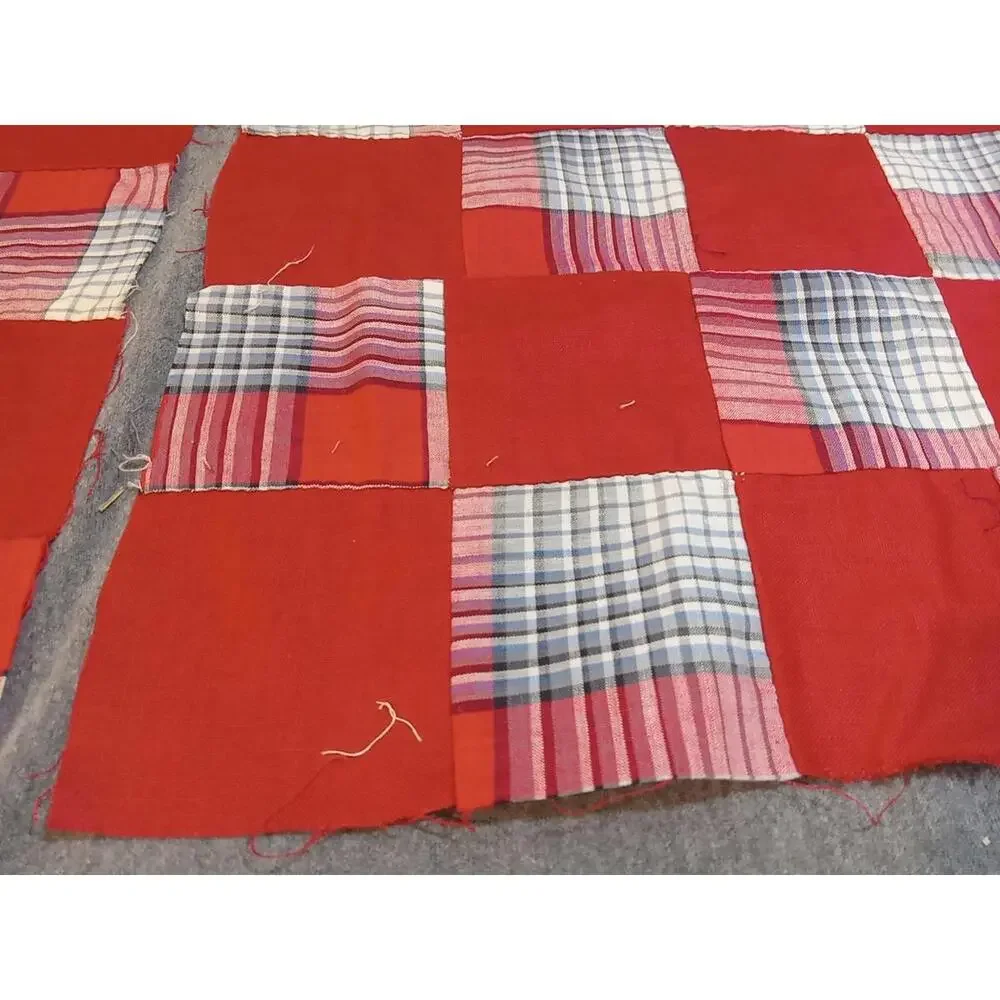 Patchwork Fabric Red Checkerboard Pattern For Making Quilts Blankets Lot Of 2